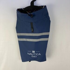Nautica Dog Raincoat Navy Reflective Zip Leash Portal Plaid Lined Size XS New